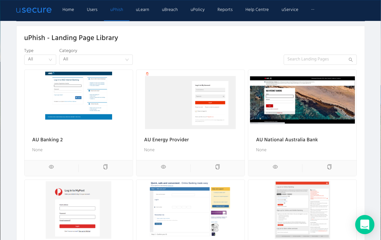 Screenshot Phishing template library